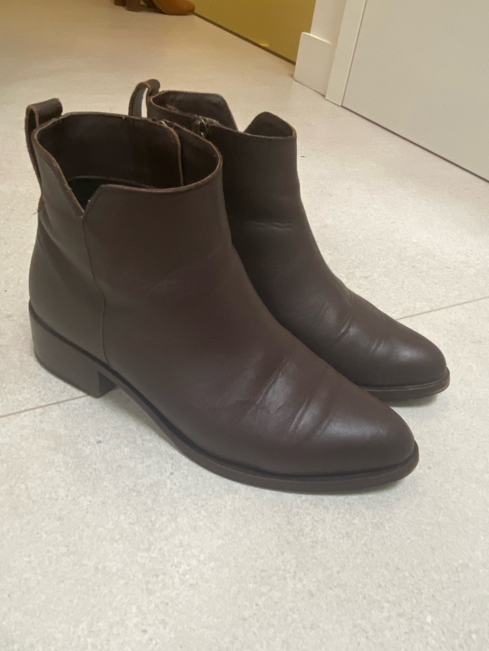 Poppy Barley Dark Brown Leather Ankle Booties Size 7 Java Colour